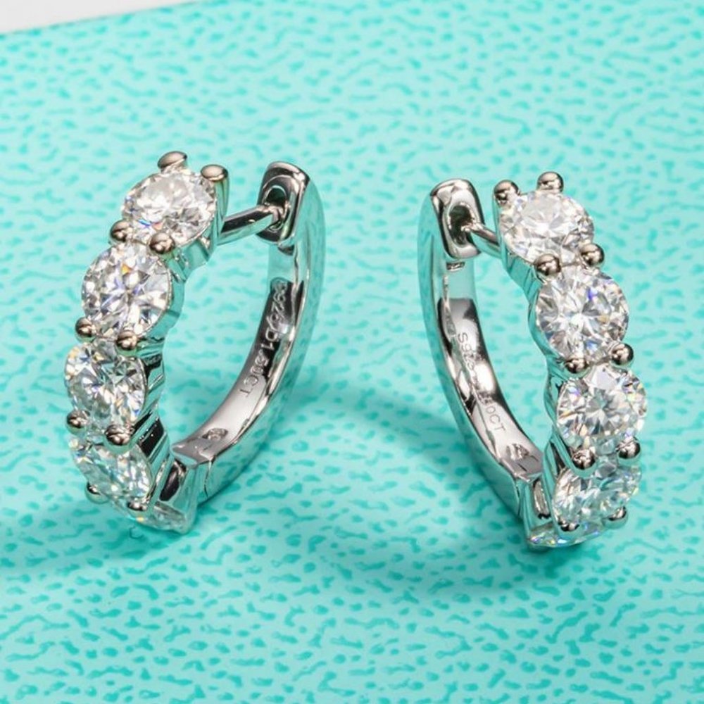 Certified 3ct. t.w. Moissanite Diamond 2cm Huggie Hoop Earrings NEW - Picture 6 of 16